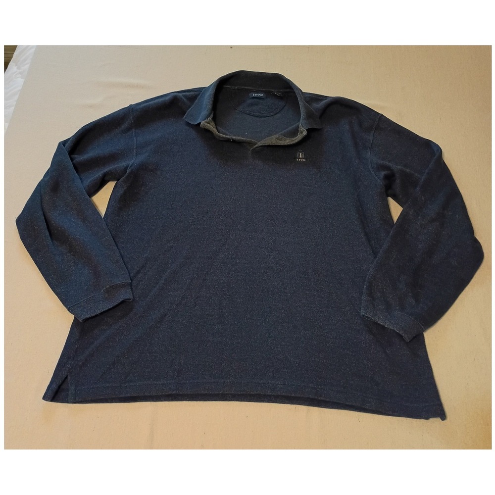 IZOD Mens Long Sleeve Polo Shirt XL Charcoal Gray Heather Cotton Blend Knit